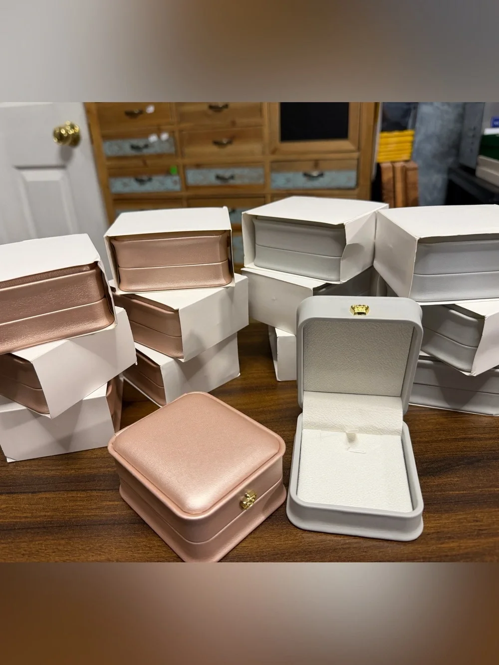 Luxury Crown Rose Gold and Gray PU Leather Jewelry Pendant Boxes lot of 14